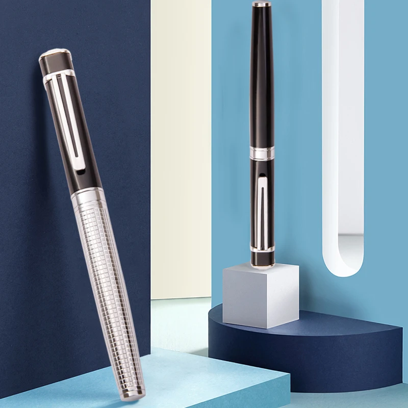 

diamond Square Cap Metal Fountain Pen Golden Plates Clip Iridium Fine Nib 0.5mm Fashion Writing Ink Pen for Office Business