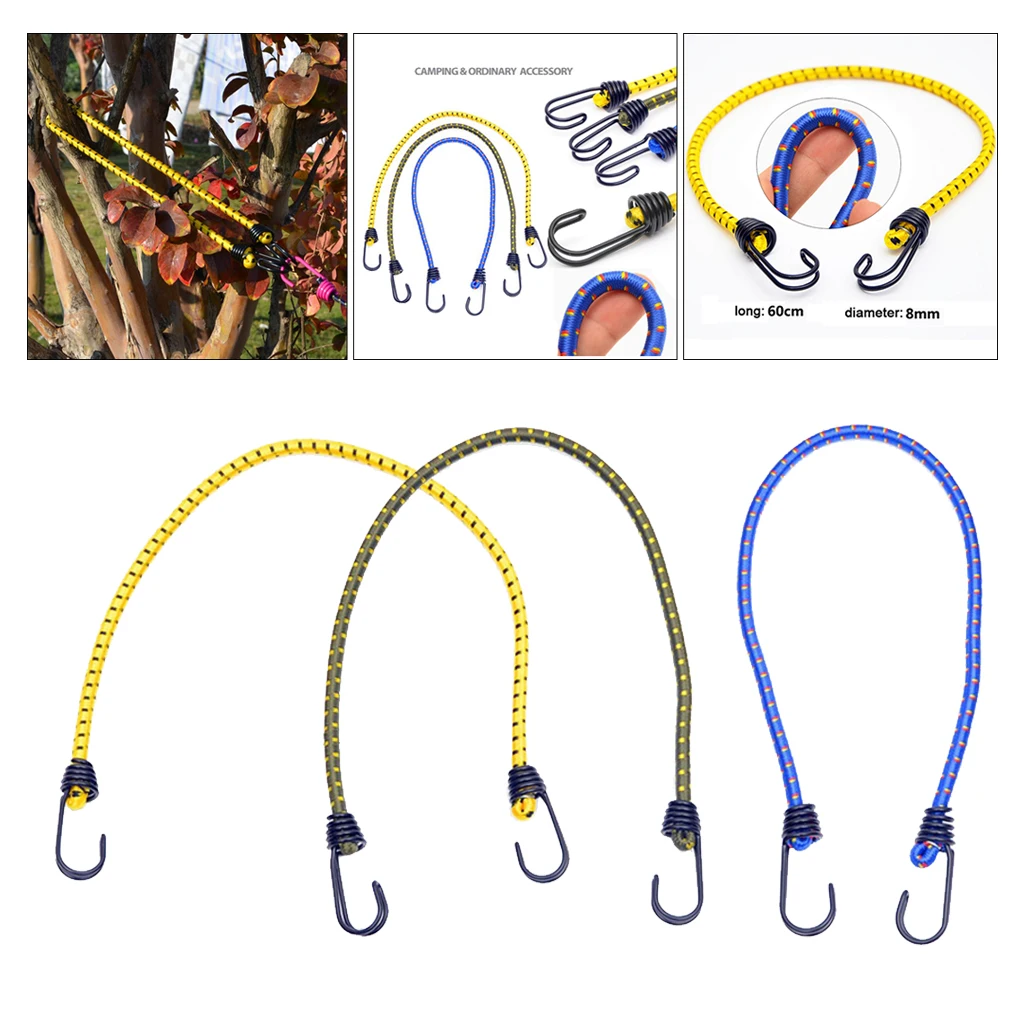 

24'' Bungee Cord with Hook Latex Strong Elastic Luggage Rope UV Resistance Rack Cargo Camping RV Hand Carts Tie Downs