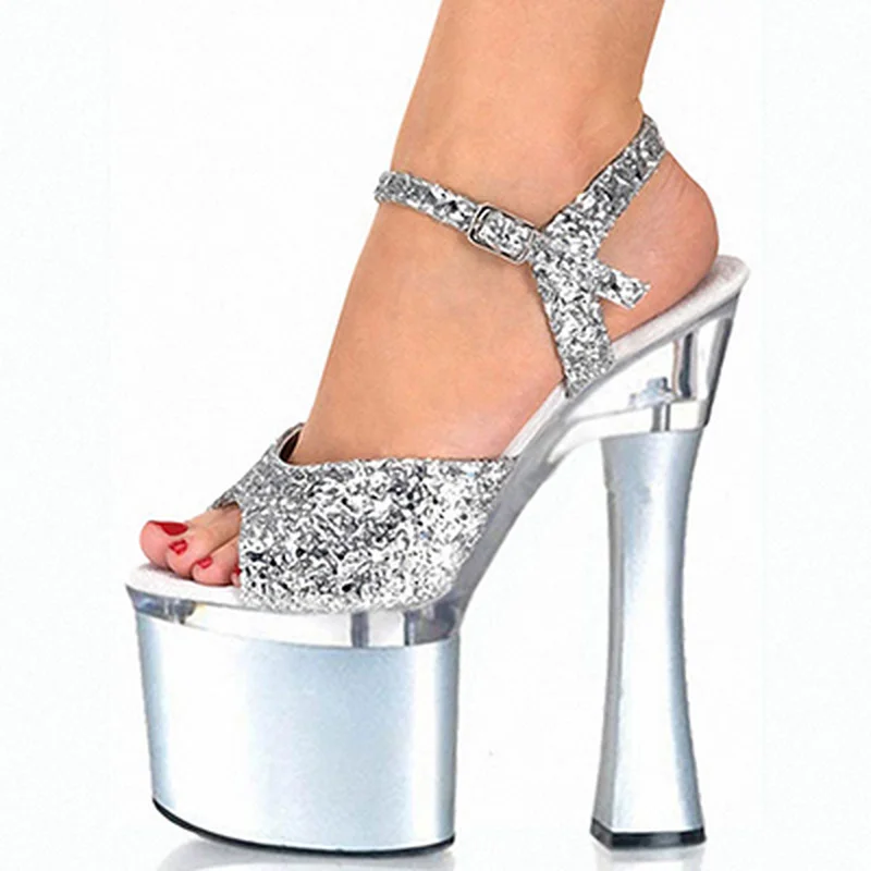 

Mclubgirl 18cm Heels New Style Fish Mouth Women's Shoes with Thick Heels and Super High Heels Thick Soled Fish Mouth Sandals LYP