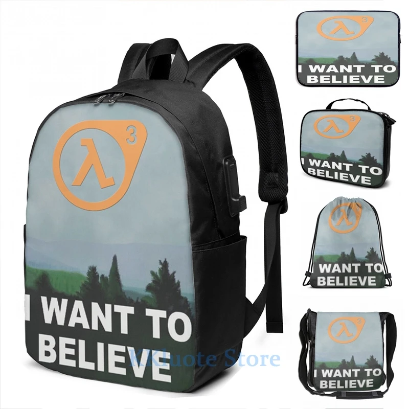 Забавный рюкзак с графическим принтом I Want To Believe - Half Life 3 USB-зарядкой мужские