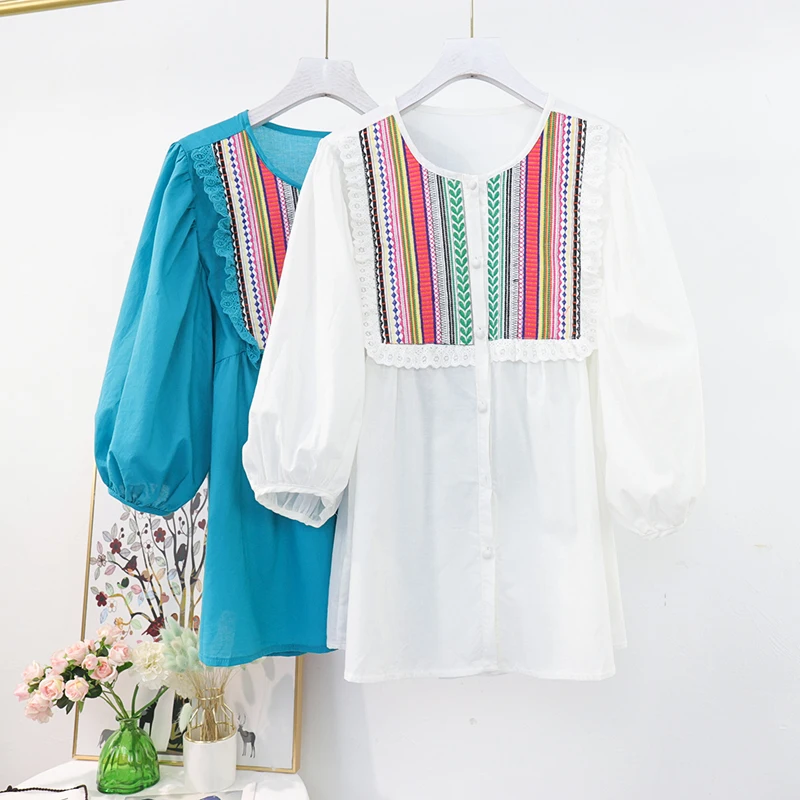 3XL 4XL 5XL размера плюс для женщин o образным вырезом с пышными рукавами твердые
