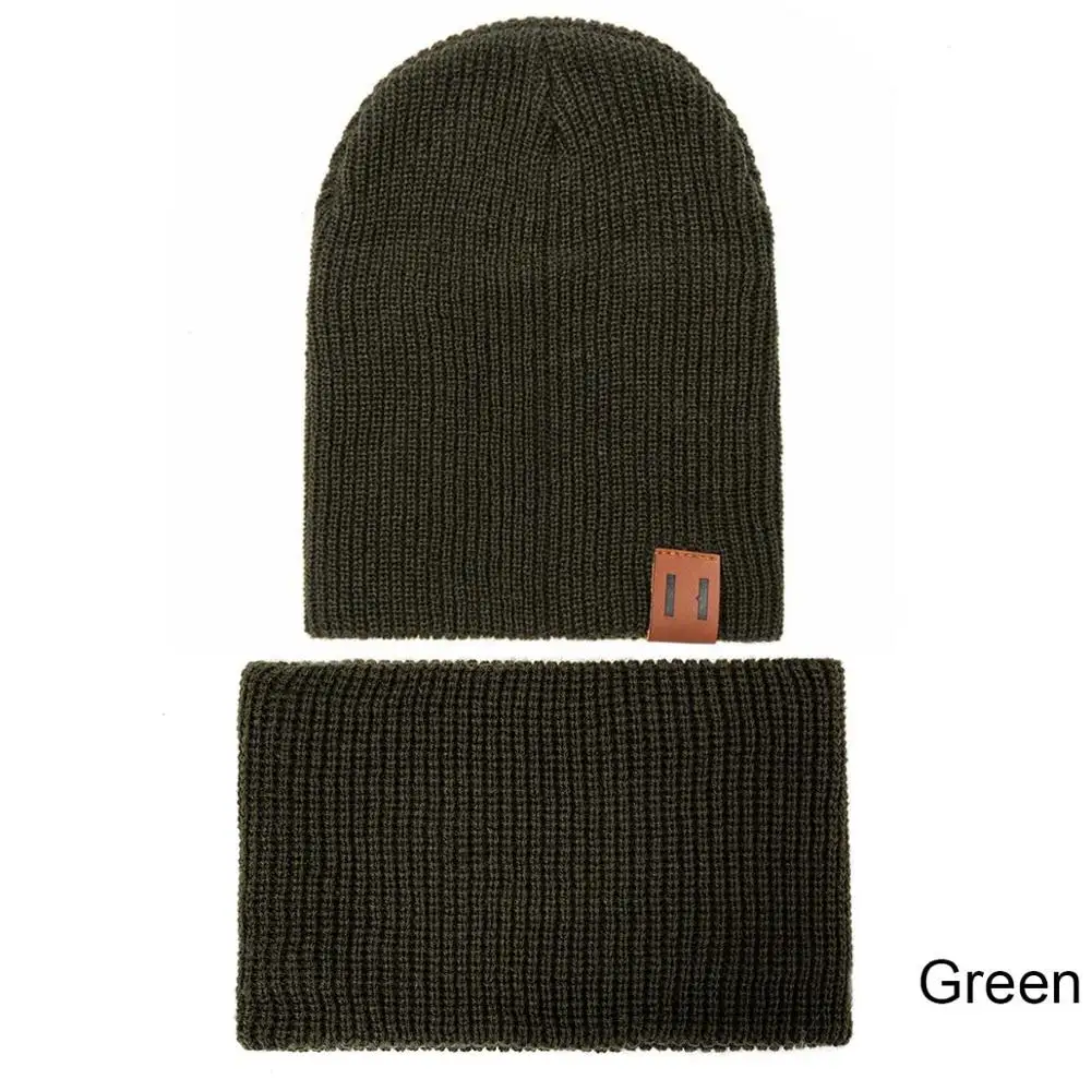 Dark green REAKIDS Родитель Ребенок зимняя шапка шарф Набор шапочки детская шапка и снуд теплая шапка для младенца шарф дети шапки шарфы вязаные шапки снуд - Цвет: Dark green
