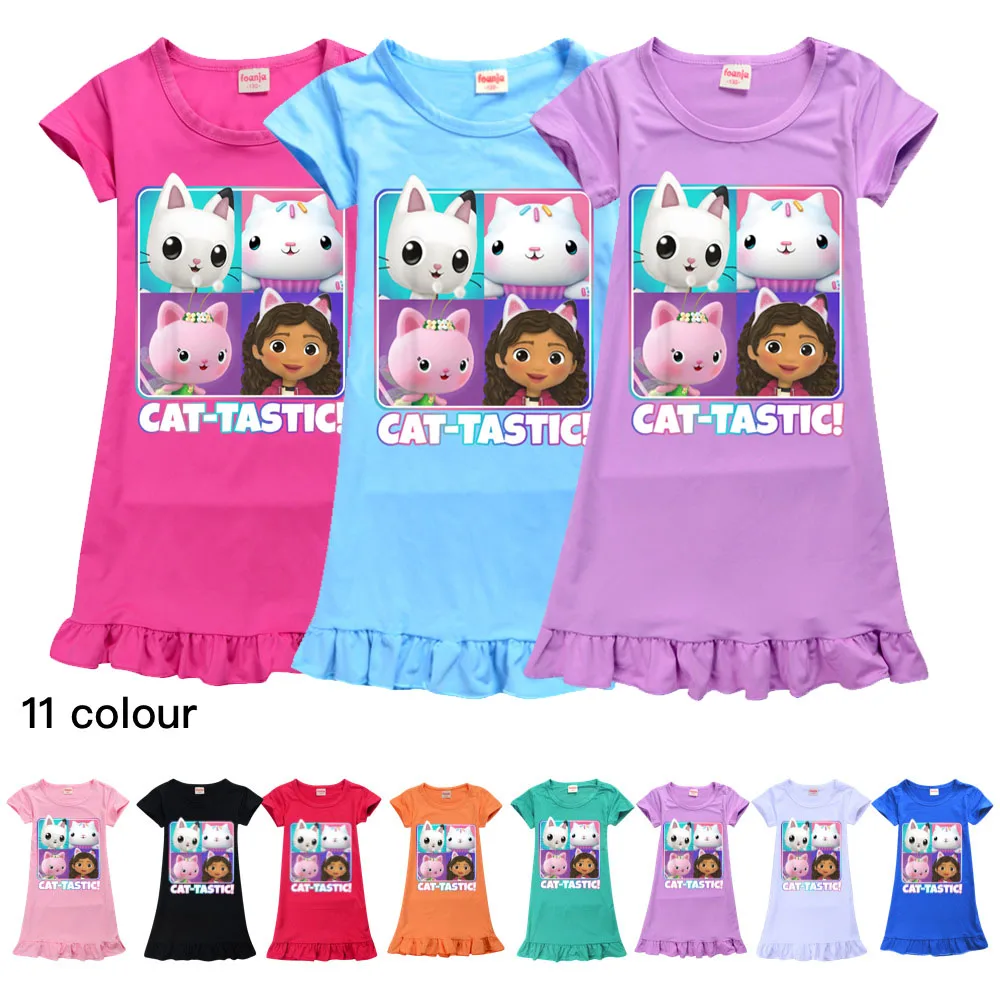 

Gabby's Dollhouse Nightdress Teen Girl Pajamas Dresses Children Cartoon Summer Nightgown Home Clothes Kids Sleepwear Gecelik