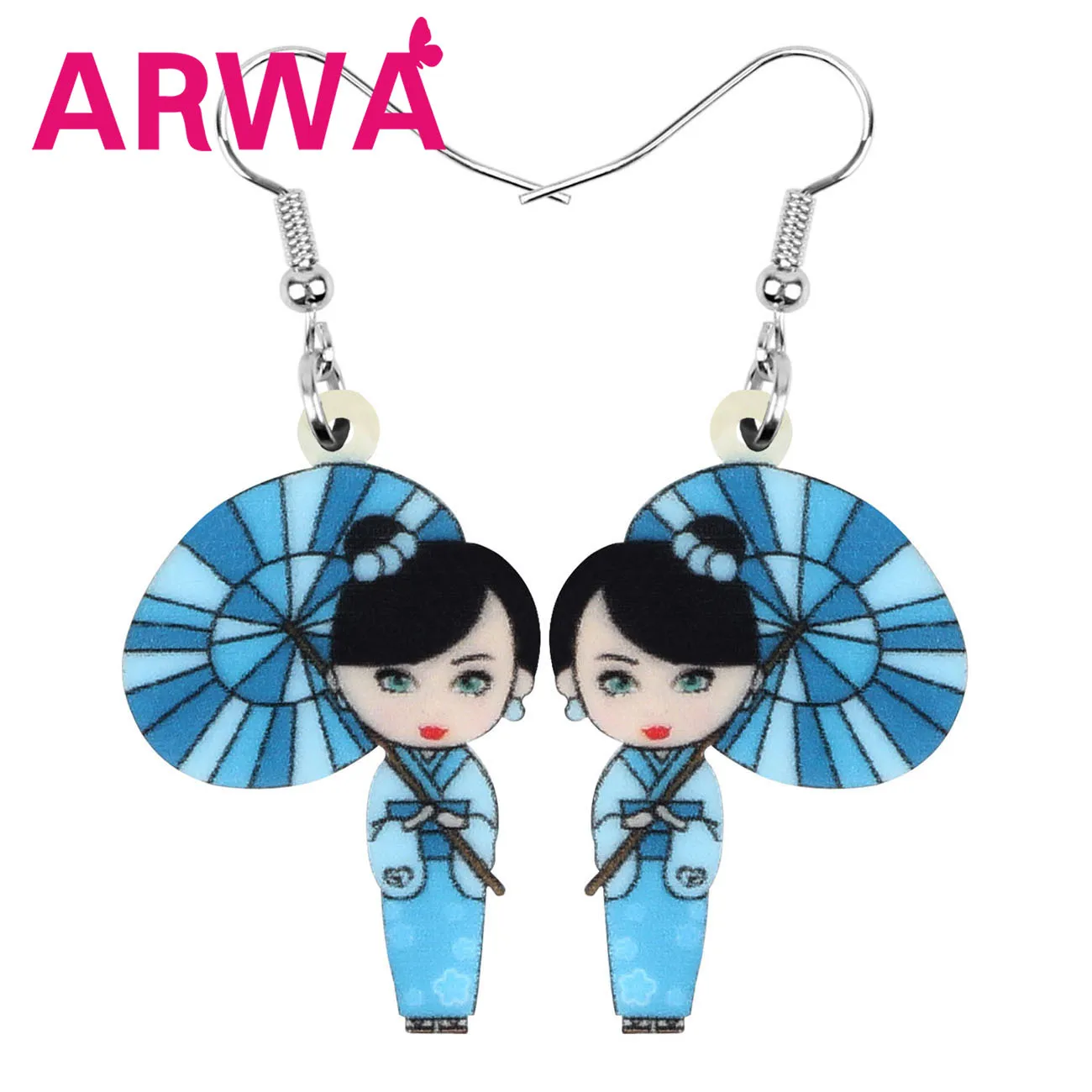 Bonsny акриловые японские кимоно девушка зонтик серьги подвески в форме капли