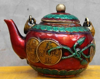 

Антикварный зеркальный латунный Декор китайских поделок Азиатский Китайский народный медный Бронзовый винный горшок