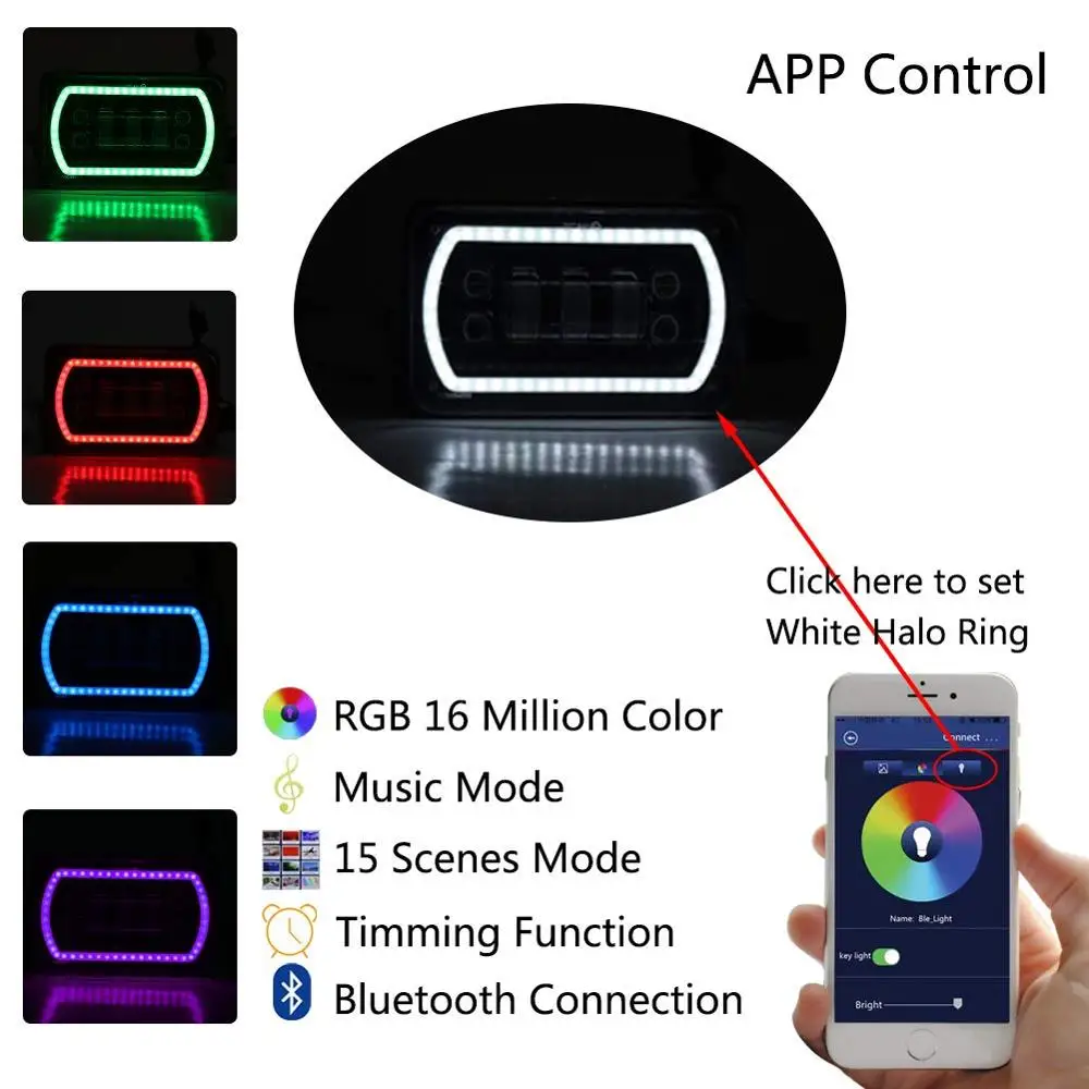 4x6 светодиодные фары с белым RGB гало музыкальный режим уплотнительный луч Замена