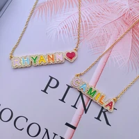 duoying rainbow pave outline enamel necklace personlized custom enamel name necklace colorful enamel nameplate pendant jewelry