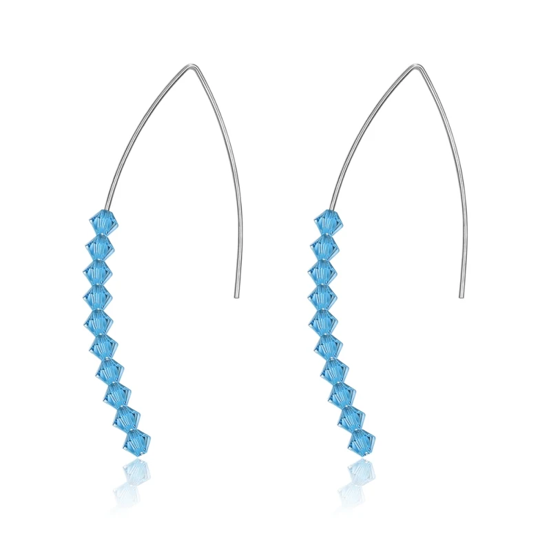 

Fashion Jewelry Women Drop Earrings Cute Big Earrings Silver Color Earrings For Ladies Shining Blue Crystal Luxury Earrings