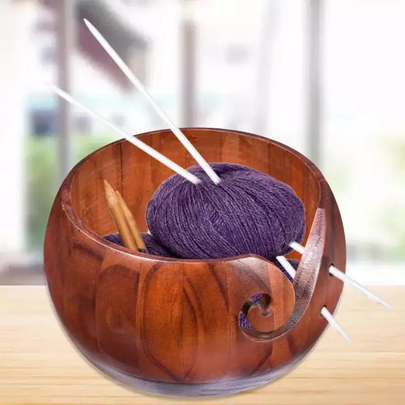 

Wooden Woven Bowl Premium Round Yarn Bowl Yarn Storage Bowl Handmade Wooden Yarn Wooden Bowl Organizer Sewing Supplies
