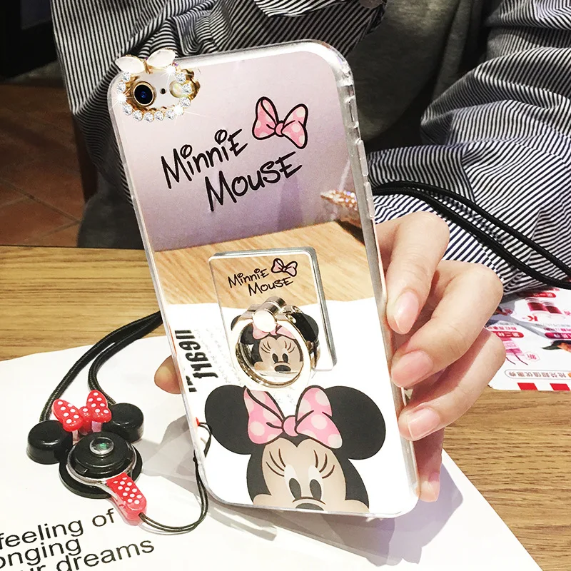 

Disney for IPhone 5/5s/6/6s/7/8/7p/8p/x/xs/xsmax/xr/11/11p/11pm/12/12p/12pm/12mini Mirror Bracket with Rope Mobile Phone Cover