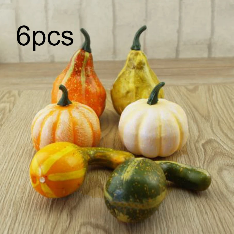 6PCS Осеннее украшение тыквы шелк Урожай Реквизит искусственные тыквы листья 3 размера Хэллоуин украшение - Цвет: 6PCS