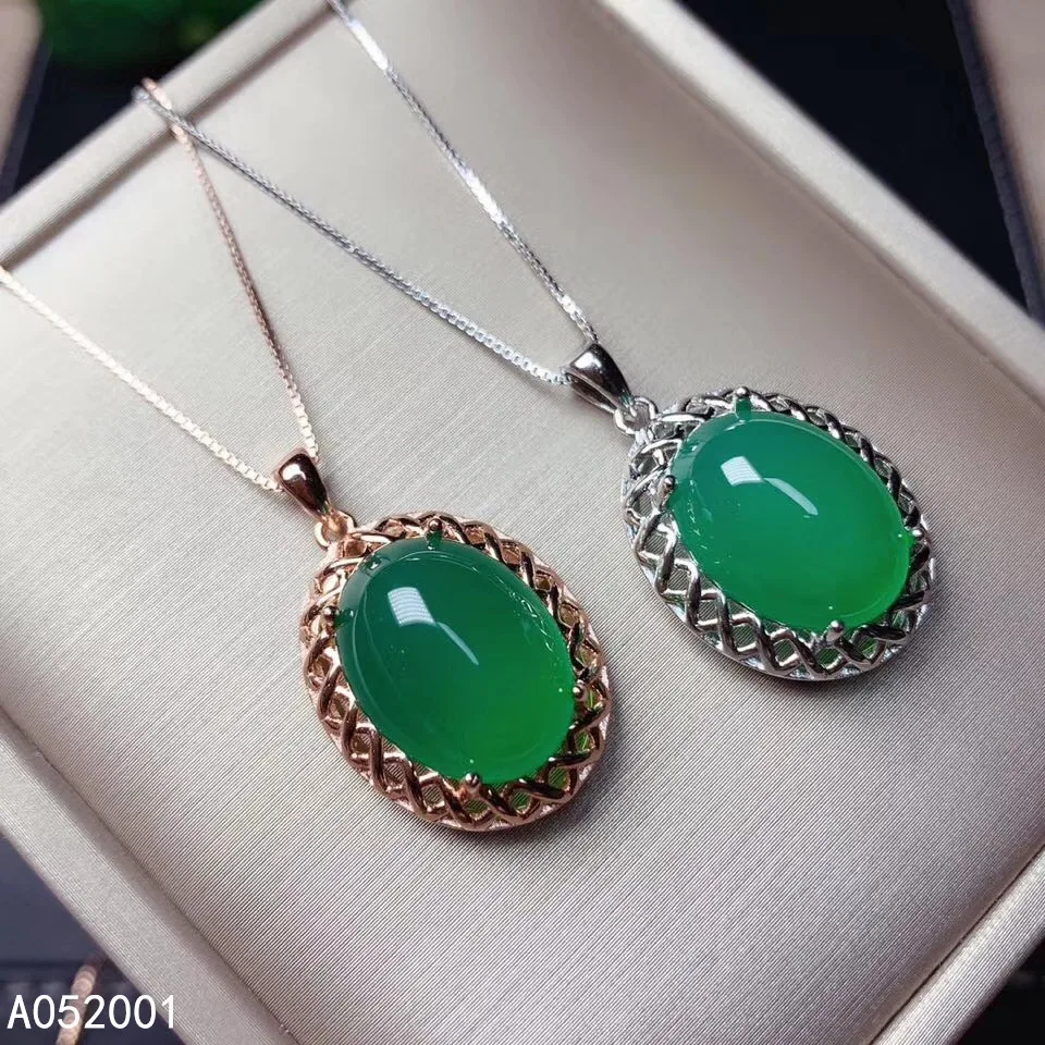 

KJJEAXCMY fine jewelry natural Green Chalcedony 925 sterling silver women pendant necklace chain support test classic