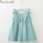 Платье для девочек Bear Leader, новое летнее Повседневное платье с короткими рукавами и цветочным принтом, одежда для девочек с квадратным воротником