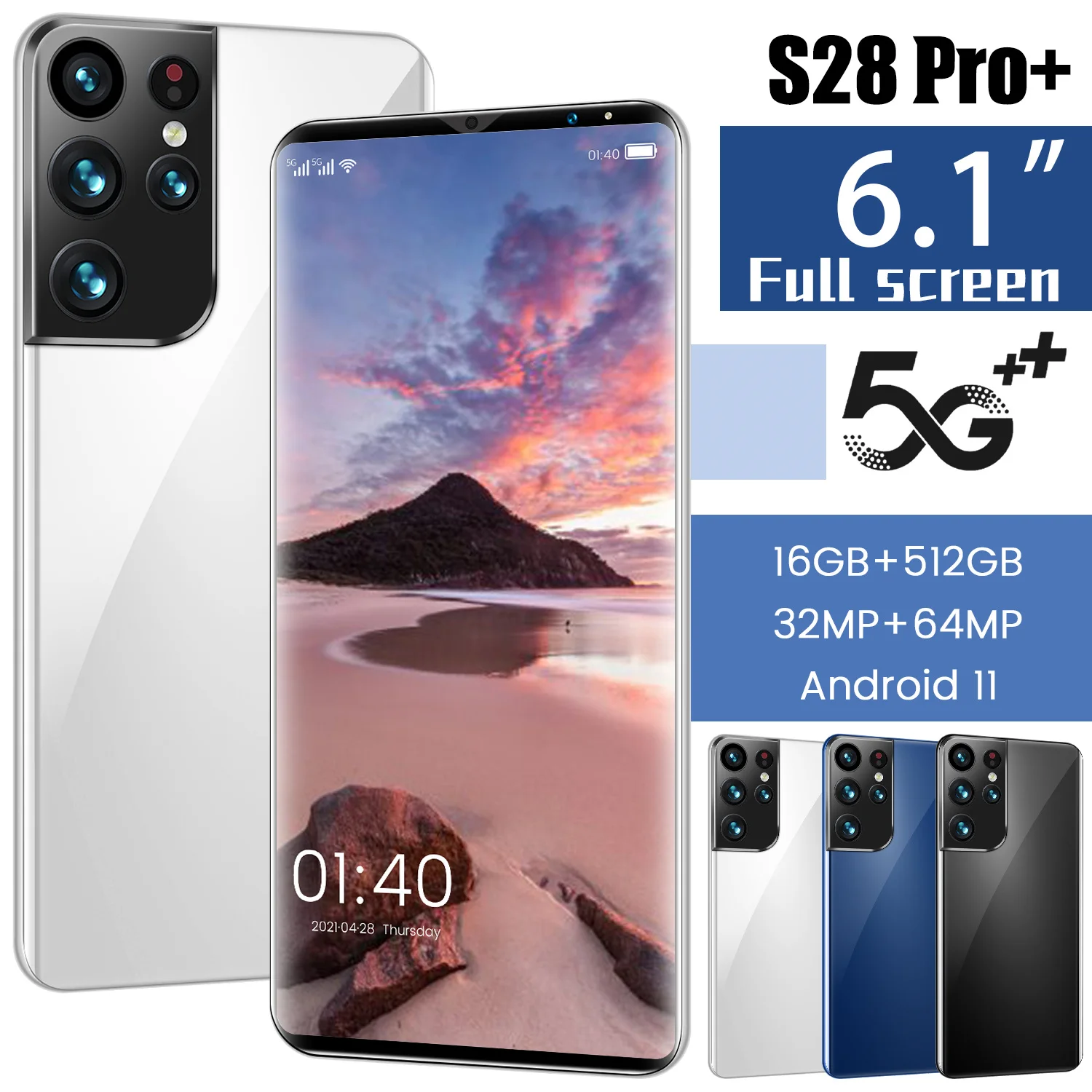 

New Global Version Smart Phone S28 Pro+ 6.1inch 6000mAh 8GB 256GB Google GPS 2 SIM Telefone Inteligente Android 5G Celular Cheap