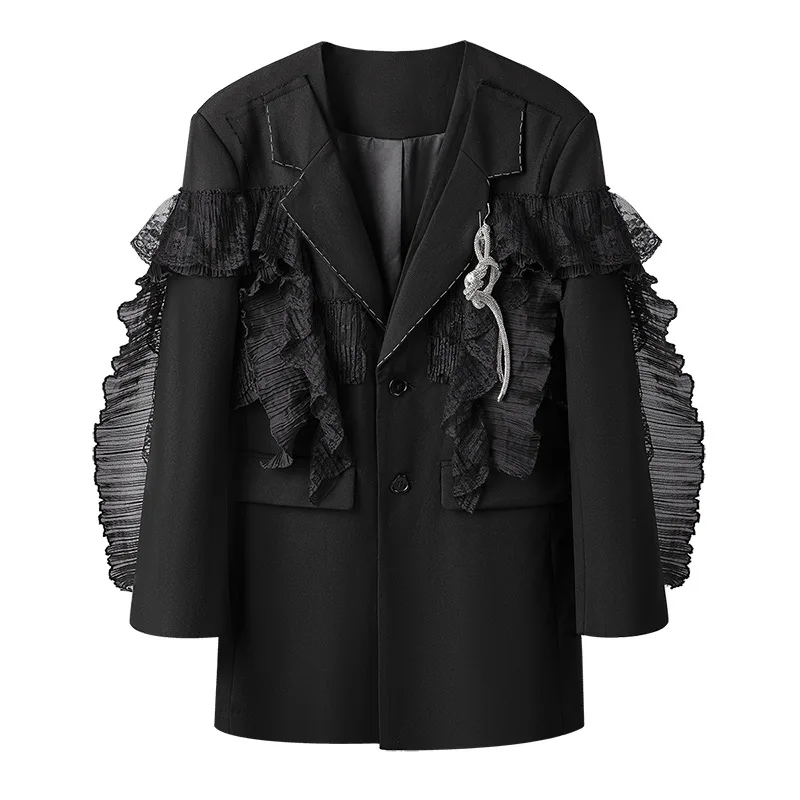 

SuperAen New Design Fashion Lace Patchwork Notched Single Breasted Top Suit Coat Jacket Women