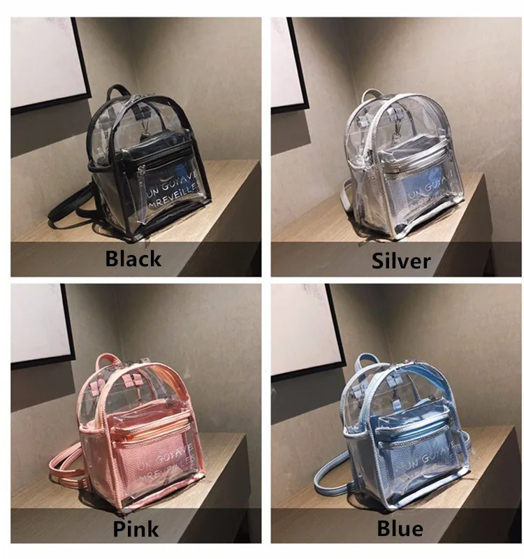 Women Transparent Jelly Small Backpacks Girls Mini Clear Backpack Fashion Letter Back Pack Teenage Girls Fashion Bookbag