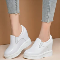 2021 fashion sneakers women genuine leather wedges high heel vulcanized shoes female round toe platform pumps shoes casual shoes