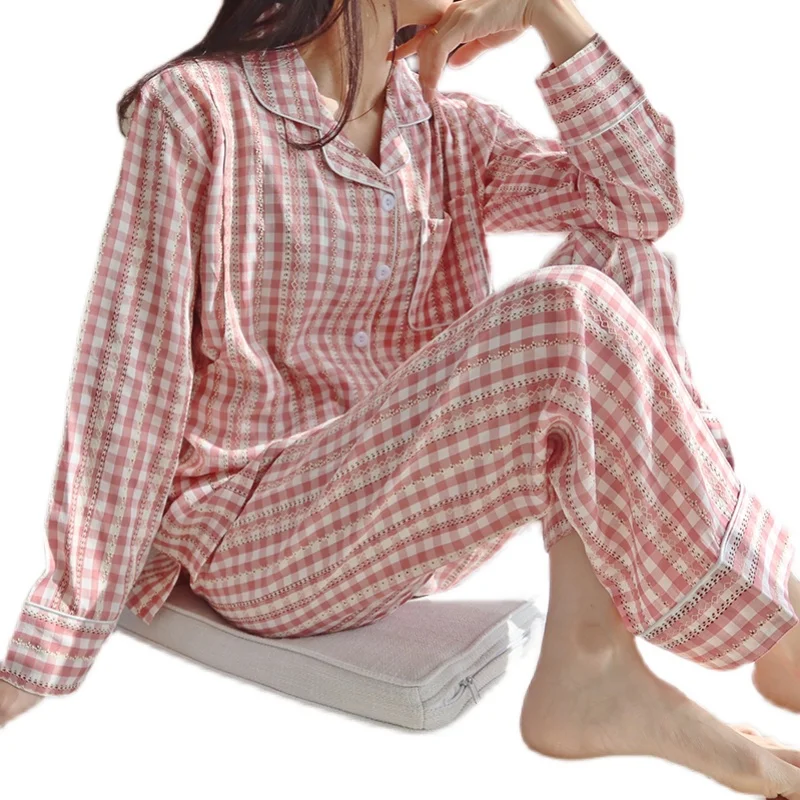 

6602# Spring Summer Thin Plaid Cotton Maternity Nursing Sleepwear Set Pajamas Suits Clothes for Pregnant Women Pregnancy Home
