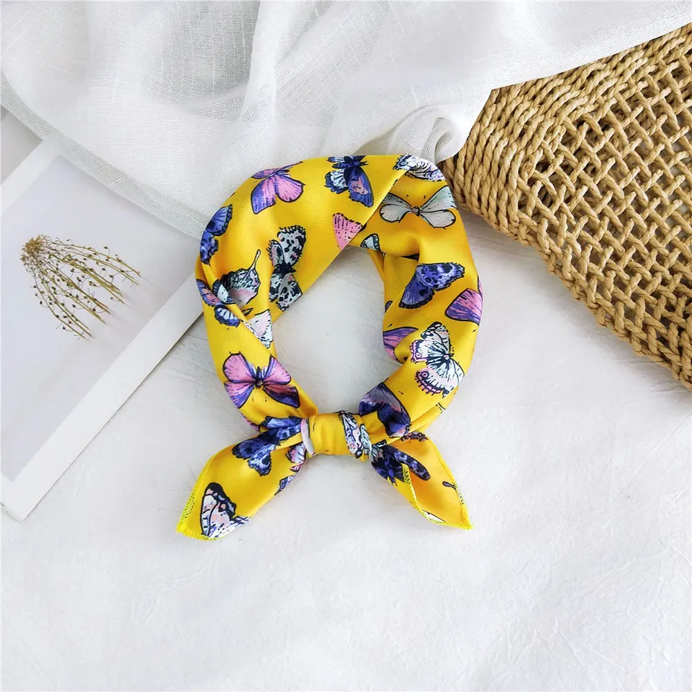 

2021 Square Silk Scarf Print Small Hair Band Foulard Head Neck Women Headscarf Kerchief Female Bandana Shawl Accessories