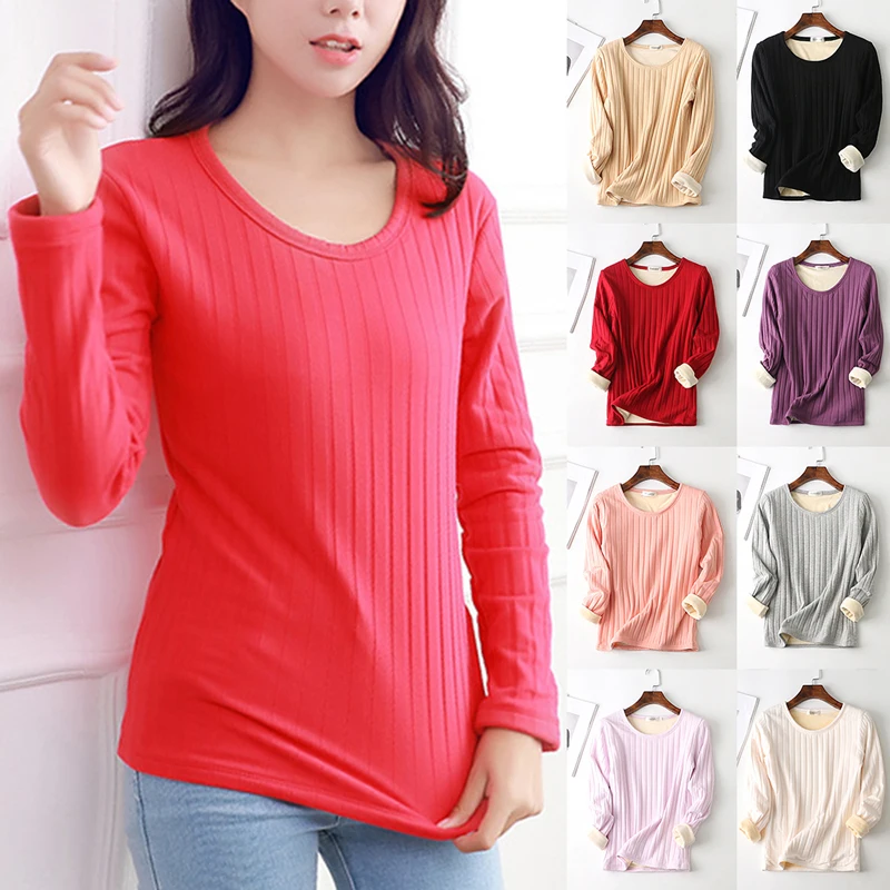 Женское бархатное термобелье 2020 Весенняя теплая футболка с длинным рукавом и