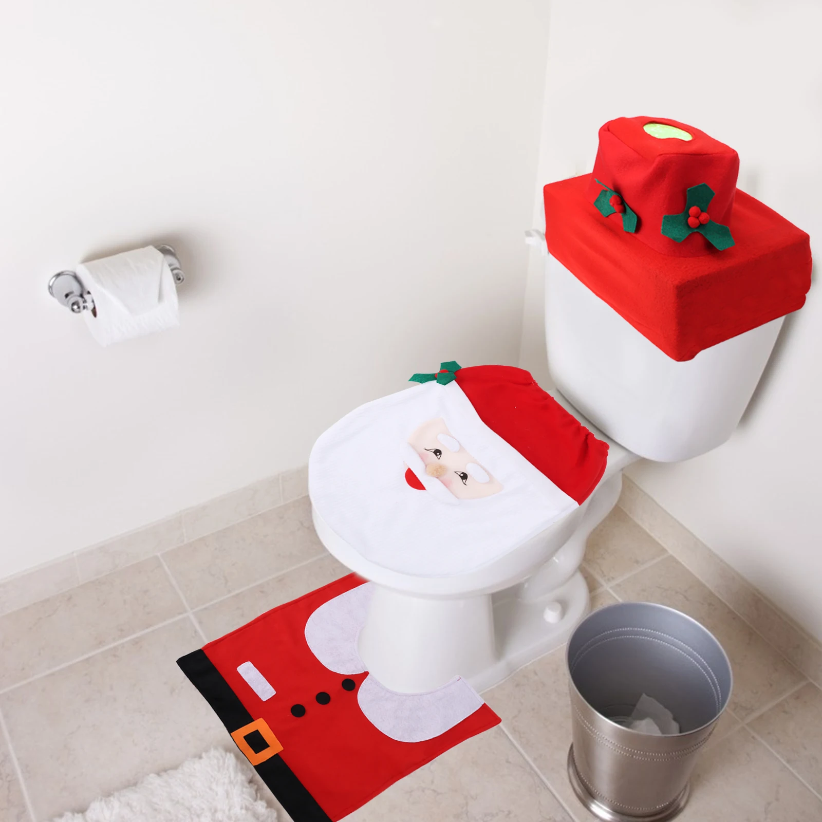 

2021 3pcs/set Snowman Santa Claus Toilet Seat Cover and Rug Bathroom Set Contour Rug Christmas Decorations for Home Papai Navida
