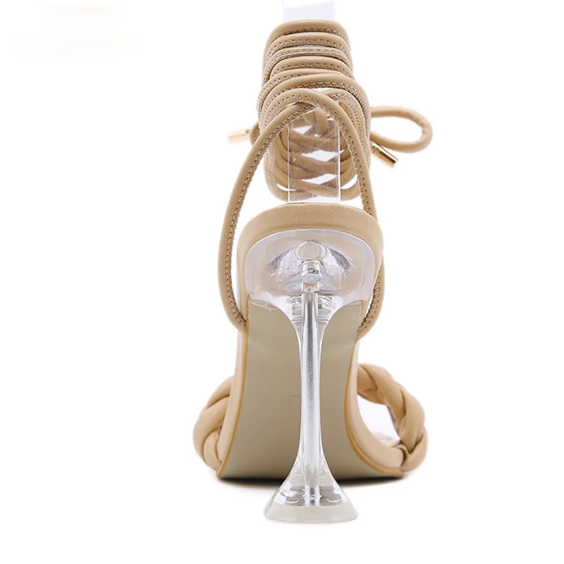 

NEW. MDUG 2021 New Summer Fashion Design Weave Women Sandals Transparent Strange High heels Ladies Sandals Open Toe Shoes