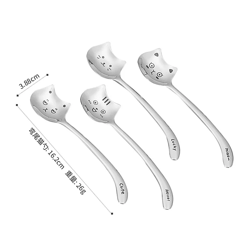 

Stainless Steel Creative Cartoon Dessert Ice Cream Spoon Cat Spoon Long Tail Curvature Cat Coffee Spoon Milk Cup Accessories