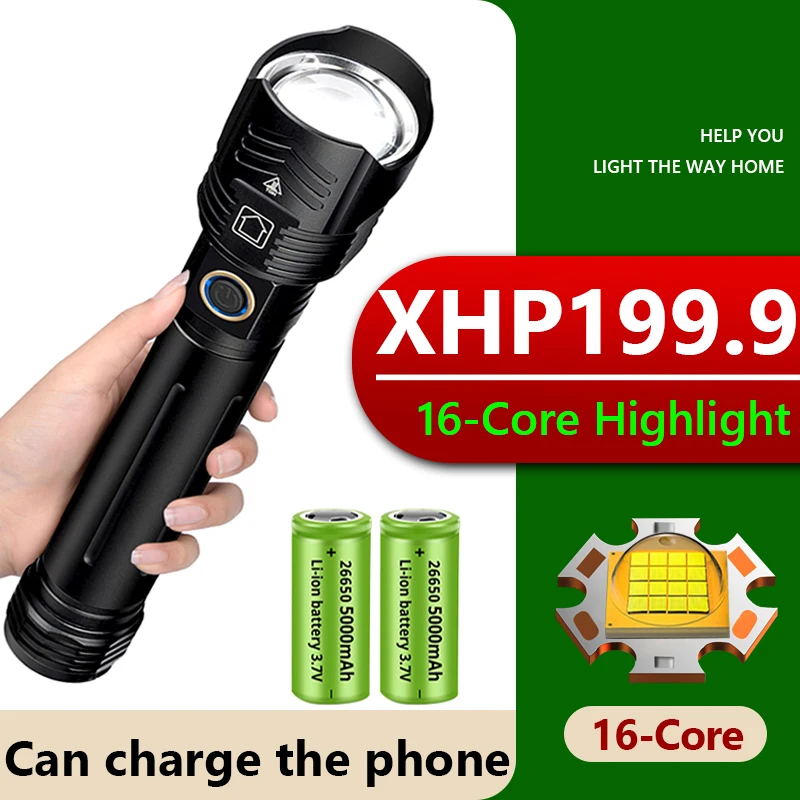 Мощный светодиодный фонарик XHP199.9 USB Перезаряжаемый масштабируемый