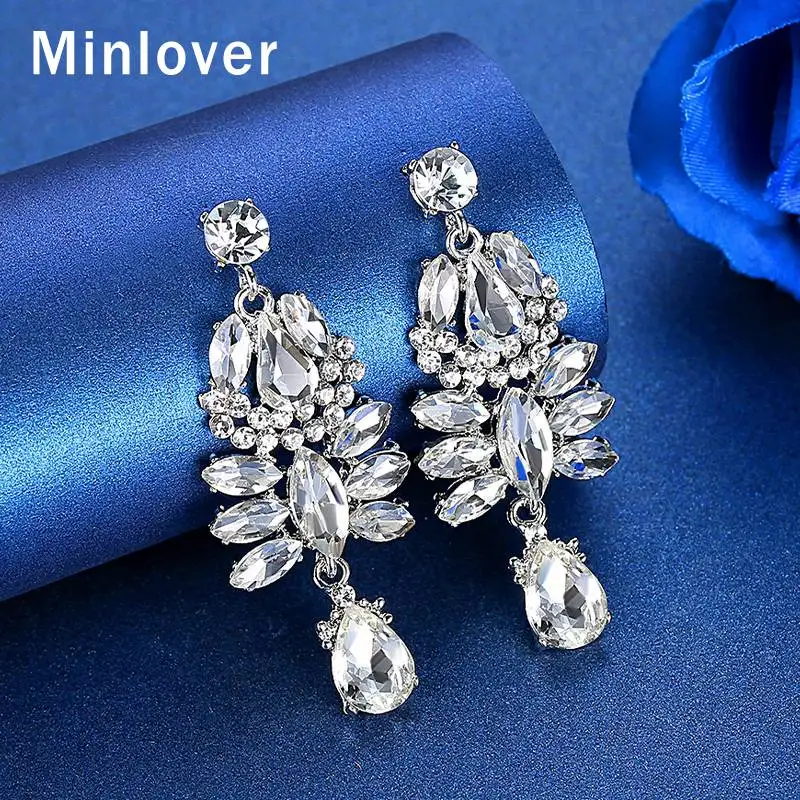 

Блестящие серьги-подвески Minlover для женщин, уникальные подвесные серьги для невесты, свадебные украшения MEH1630