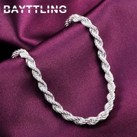 bayttling 8 inch silver color 4mm twisted rope chain bracelet for woman man fashion wedding party jewelry gift