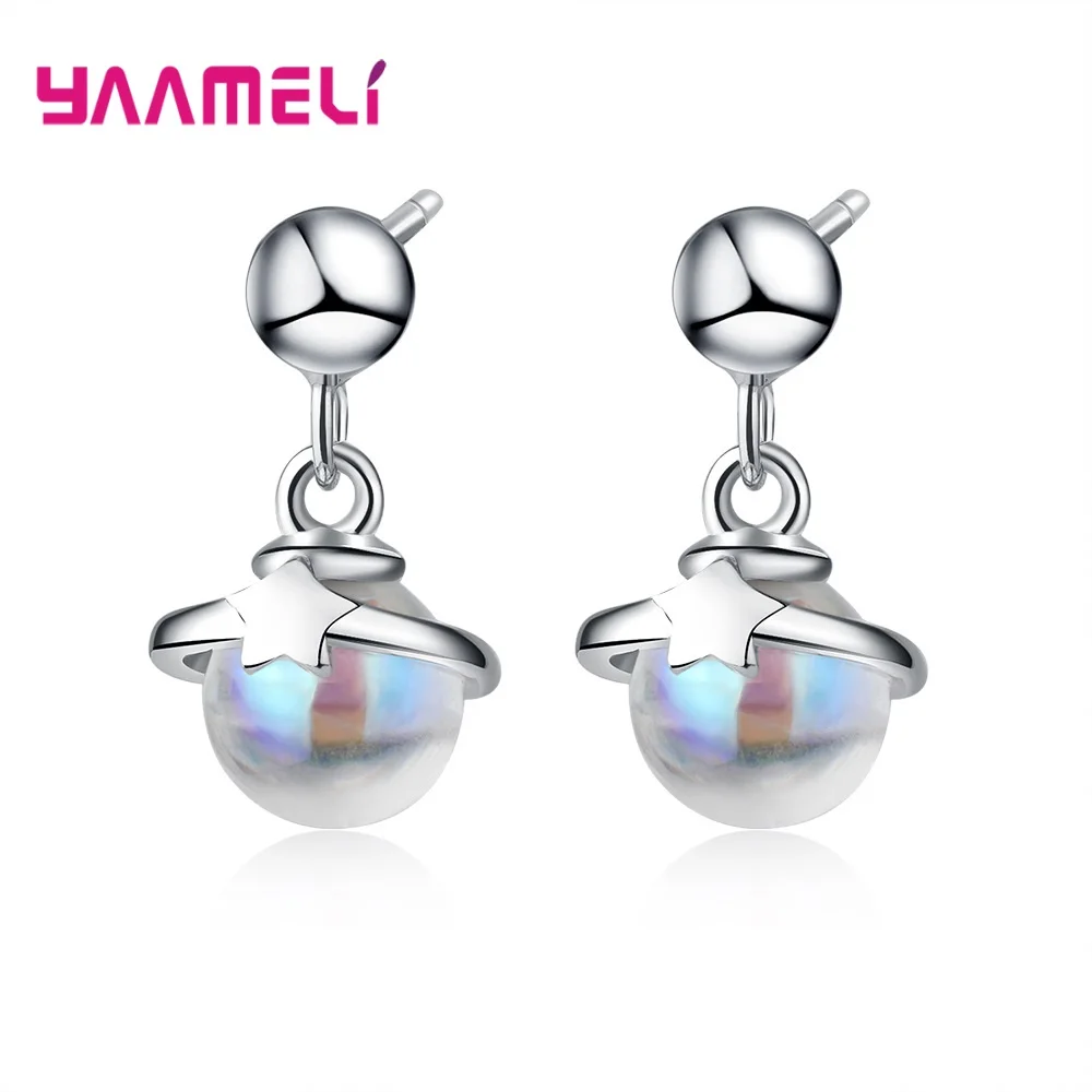 Женские серьги подвески из серебра 925 пробы с круглым хрустальным