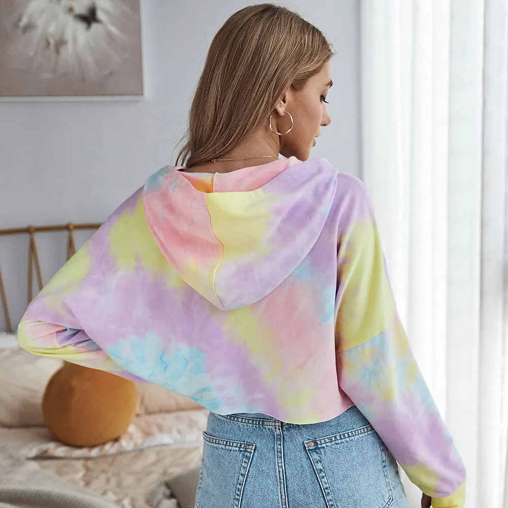 

Autumn Winter Fashion Tie Dye Hoodies Women 2020 New Office Lady Full Sleeve Hooded Pullovers Top