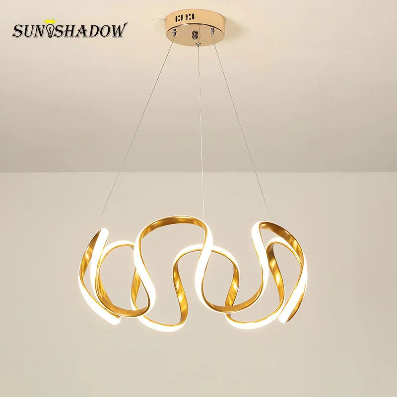 Современная светодиодная люстра в золотой оправе для дома гостиной столовой