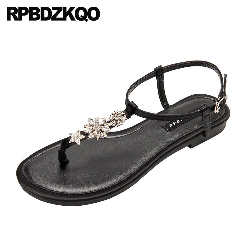 синий дамы женщины сандалии плоские лето 2018 дешево горный хрусталь T ремешок