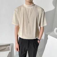 summer pleated t shirt mens fashion solid color casual tshirt men streetwear korean loose short sleeved t shirt mens m 2xl