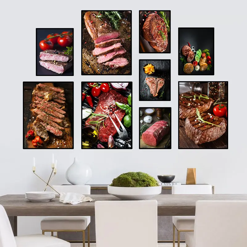 

Nordic Style Printed Beef Steak Fruit Poster Wall Art Delicious Food Canvas Painting Modular Picture for Kitchen Decor HD0132