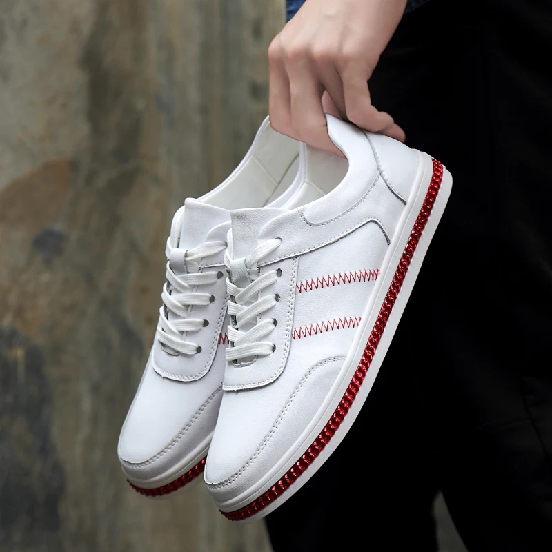 

2019 style fashion men's shoes casual genuine leather male flats sneakers classic black or white shoe man platform shoes for men