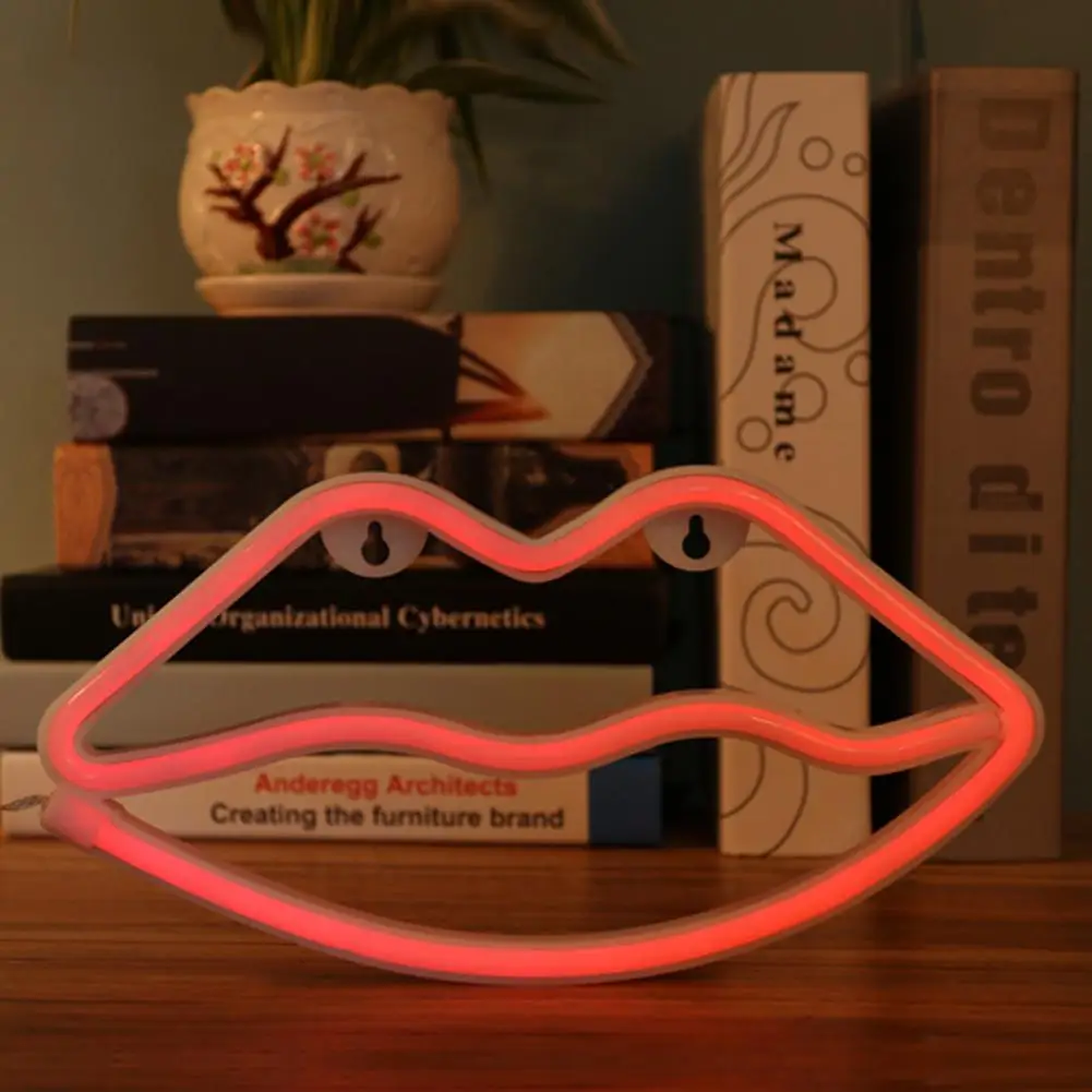 

LED Neon Sign Night Lights Lips Lamp Wall Decor Light Kids Room Lamp Art Decorative Plastic Wall Lamp Holiday Xmas Party Light