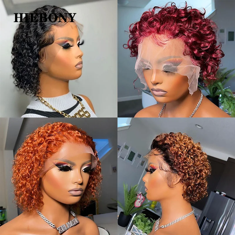 

Short Pixie Cut Curly 13x2 Lace Front Wigs Human Hair with Baby Hair Ombre Blonde Pixie Curly 99J Lace Front Wigs Bleached Knots