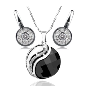 Мода YinYang Круглый круглый керамический ювелирный набор для женщин никогда не выцветает здоровые серьги-гвоздики из керамики женское ожерелье с подвеской - Окраска металла: Black