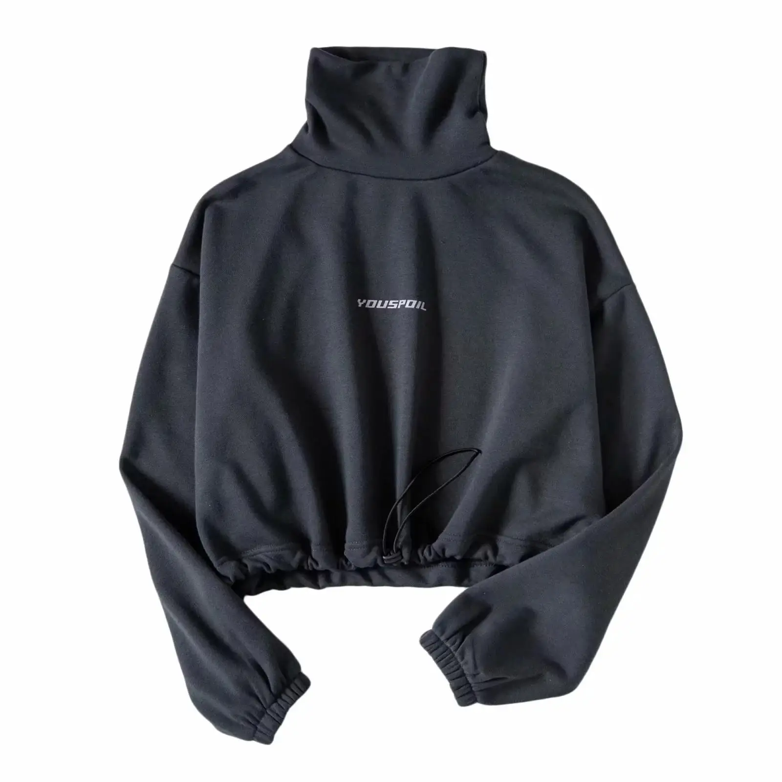 

High collar short drawstring waist jacket sweater spring European and American cashmere sweater women's cotton pullover casual