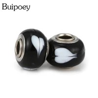 buipoey 2pcslot black bead white heart pattern big hole straight beaded diy bracelet necklace jewelry making accessory