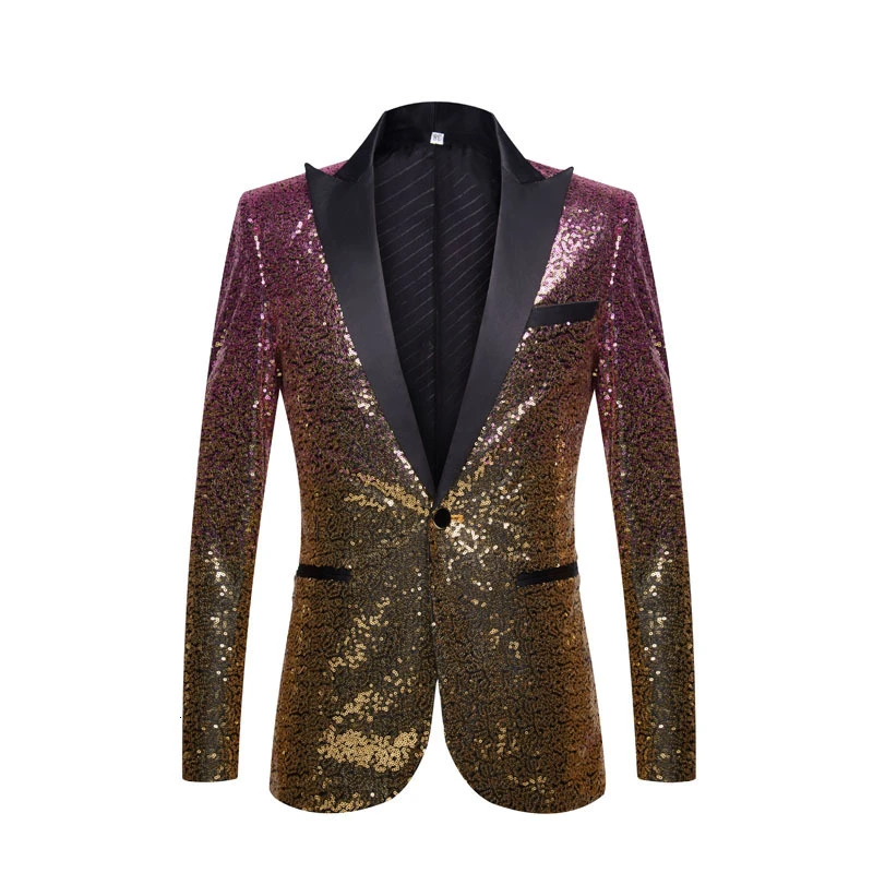 gold pink PYJTRL мужской модный приталенный пиджак золотистого и черного цвета для банкета, ночного клуба, блейзеры для певцов, свадебный смокинг для жениха - Цвет: gold pink