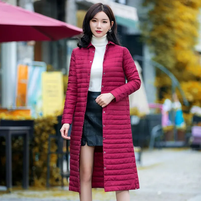 

Spring Autumn Polyester Women's Down Jacket Turn-Down Collar Long Sleeve Cardigan Button Solid Fashion Office Lady Down Jacket