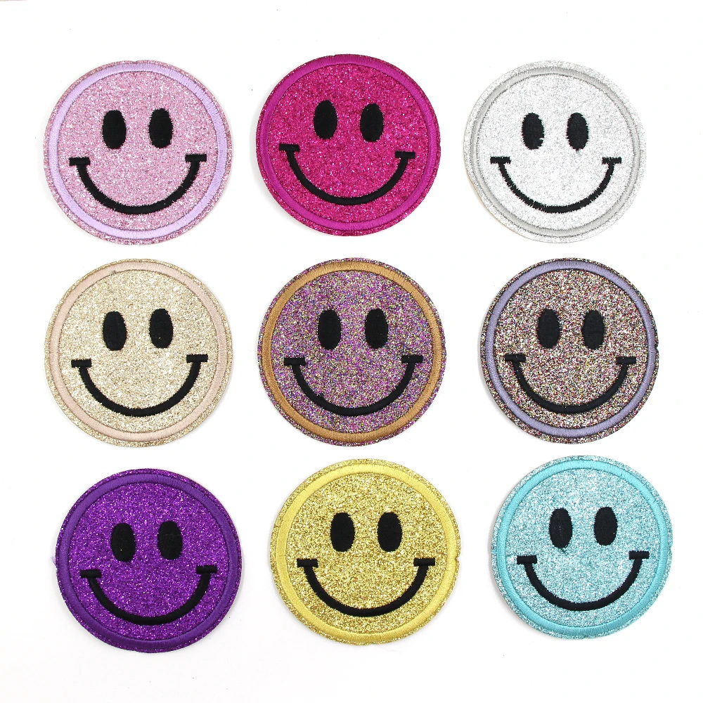 Разноцветные Круглые нашивки с вышивкой смайлика 9 шт. термо Стикеры для одежды