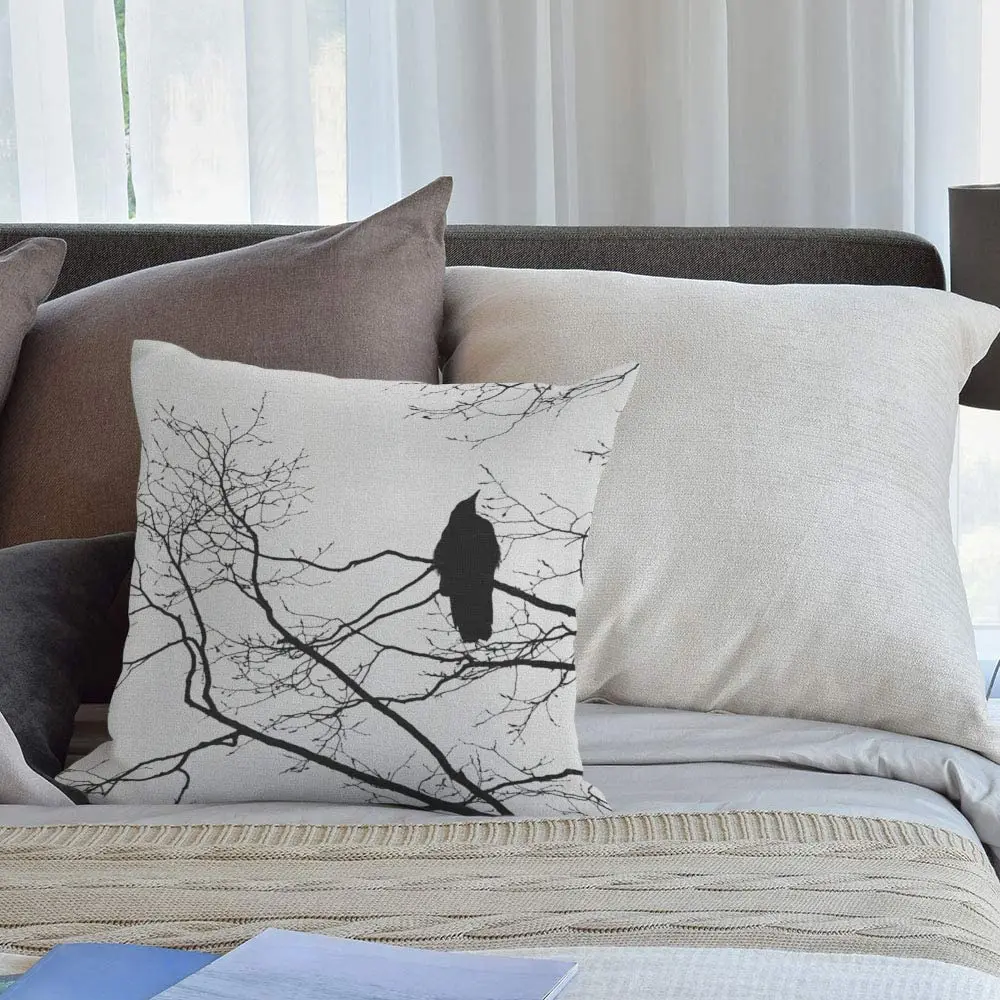 

Modern Cushion Cover Gothic Raven on a Tree Branch Pillow Case Black White (Bird) 18 X 18 Inch