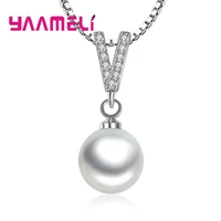 925 sterling silver jewelry elegant women necklaces vintage long design cubic zirconia stone and pearl pendant charming collar