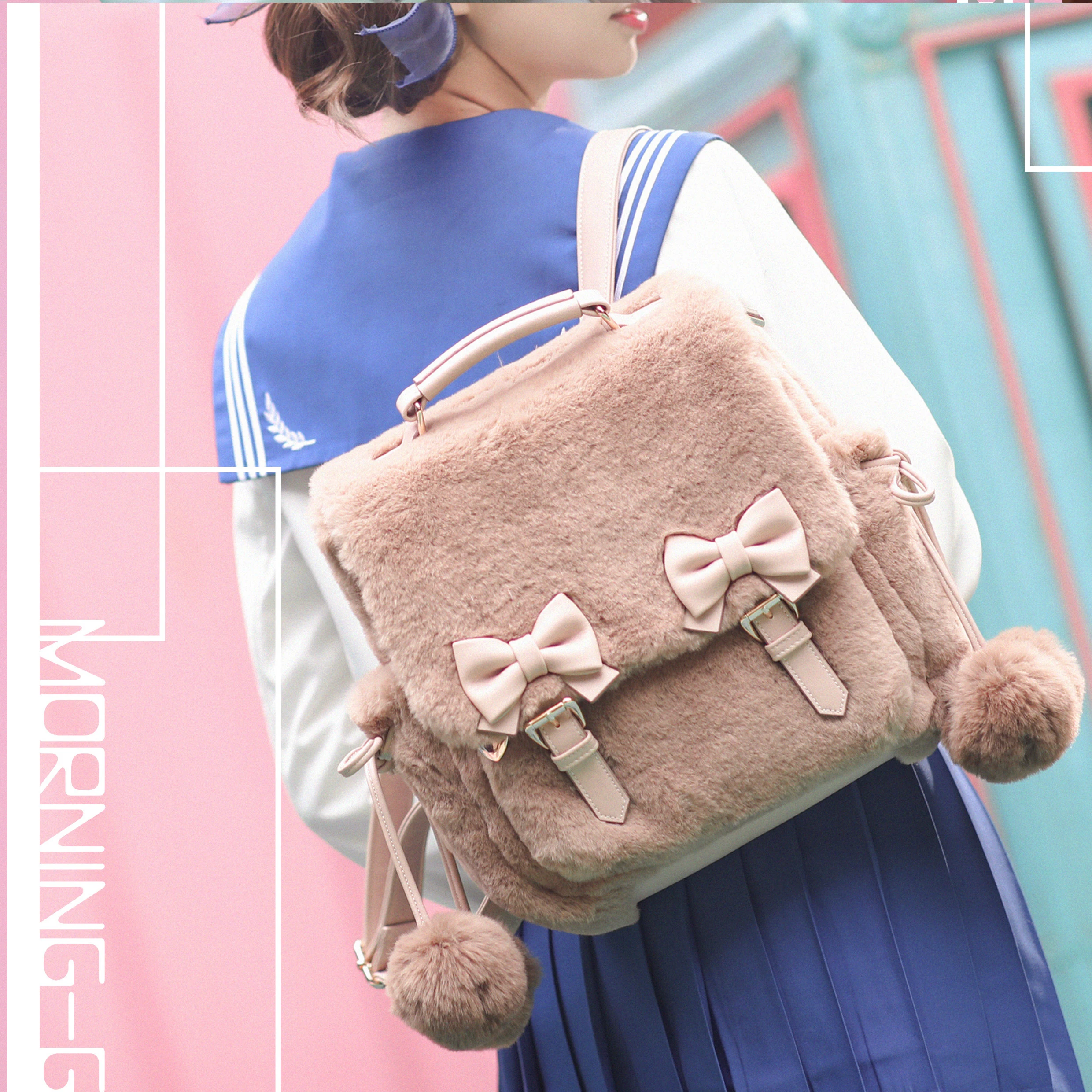 Милый плюшевый Кошелек Harajuku Lolita Kawaii с коралловым бантом школьный рюкзак японская