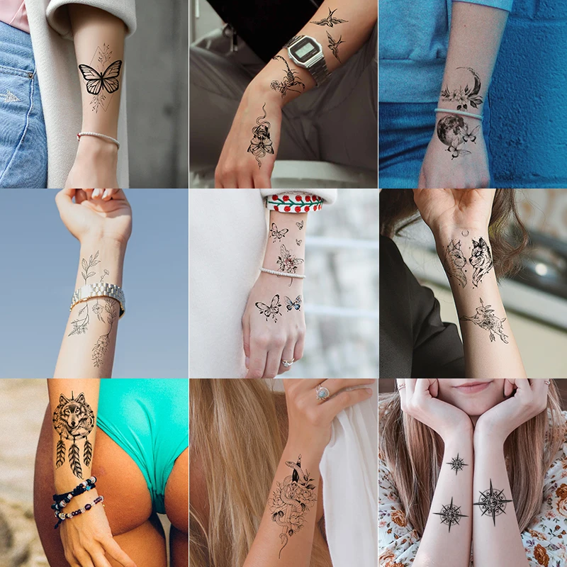 12Pcs/Lot small size dreamcatcher snake mandala flower temporary tattoo stickers black water transfer sexy hand arm sleeve body | Красота и