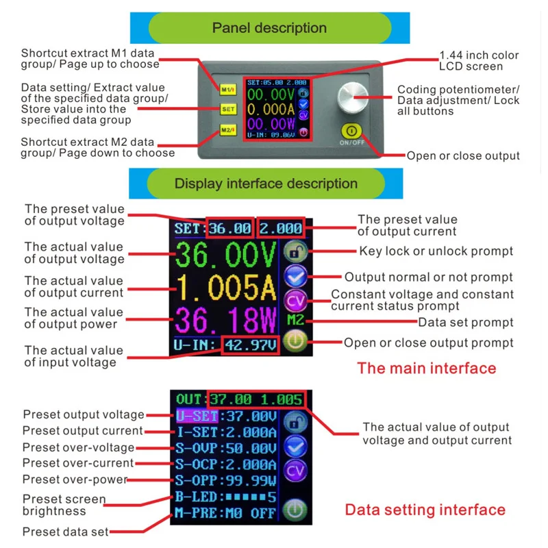 Цифровой понижающий модуль DP50V5A вольтметр амперметр тестеры постоянного